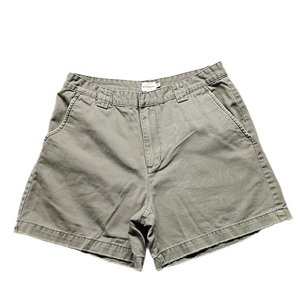 Calvin Klein Shorts Womens Size 10 Green Frayed Hem Casual Summer Slash Pocket